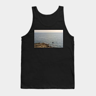 Lonely boat floating on the Mediterranean sea Tank Top